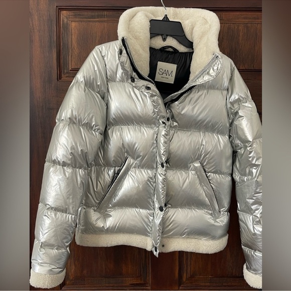 SAM metallic faux fur down jacket. - Picture 1 of 2